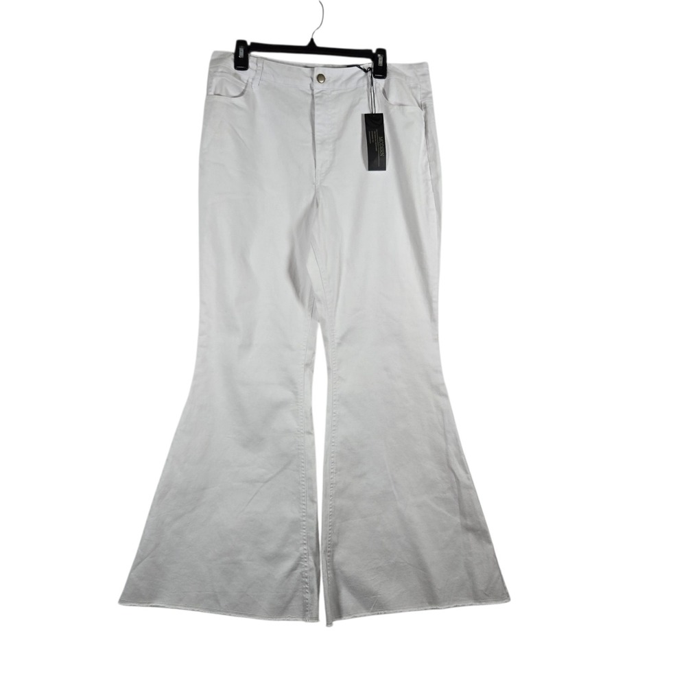 Versona Modern Flare Leg Jeans Womens 16 Solid White Denim Stretch NEW